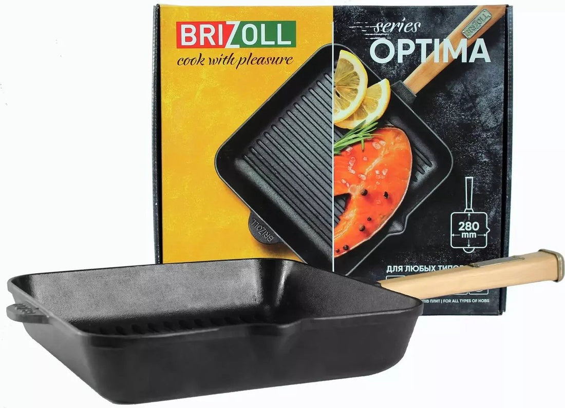 BRIZOLL Gusseisen-Grillpfanne Quadratisch mit abnehmbarem Griff - Alle Herdarten