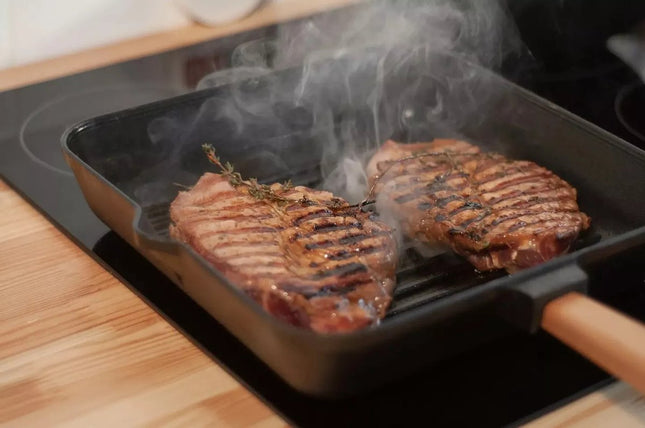 BRIZOLL Poêle-gril carrée en fonte avec manche amovible - Toutes sources de chaleur