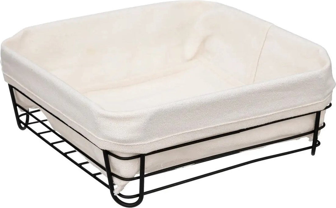 Bistro Bread Basket - metal/fabric - square - black/cream white - 25 x 10 cm
