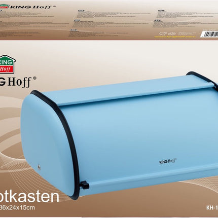 Kinghoff - Boîte à pain - Acier inoxydable - Bleu clair - Rétro - 36x24x15 cm