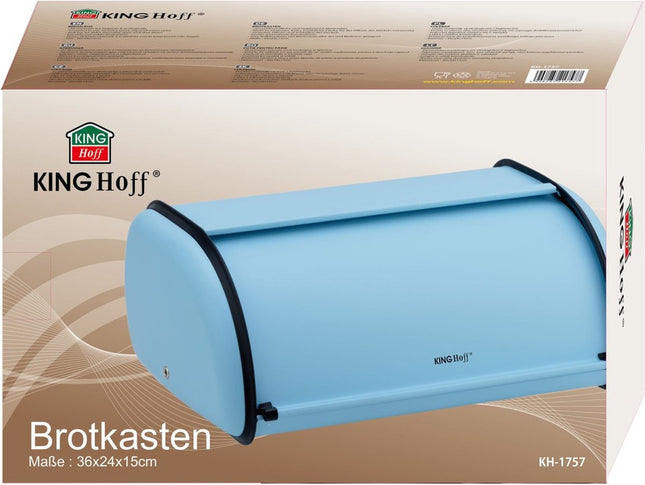 Kinghoff - Boîte à pain - Acier inoxydable - Bleu clair - Rétro - 36x24x15 cm