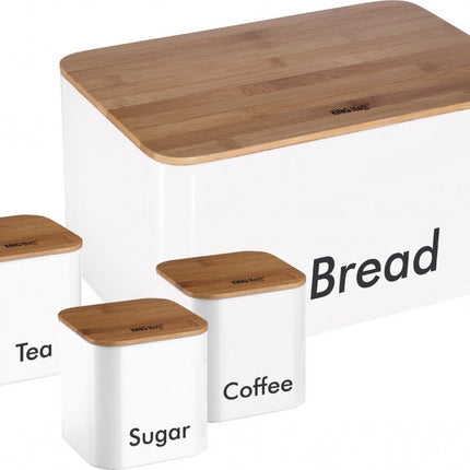 Set de boîtes à pain - Blanc - Acier inoxydable avec bois - 35x23x18,5 cm
