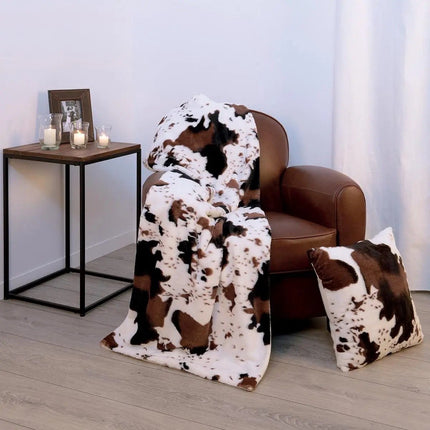 Couverture polaire / Plaid polaire imprimé vache blanc/marron 130 x 160 cm