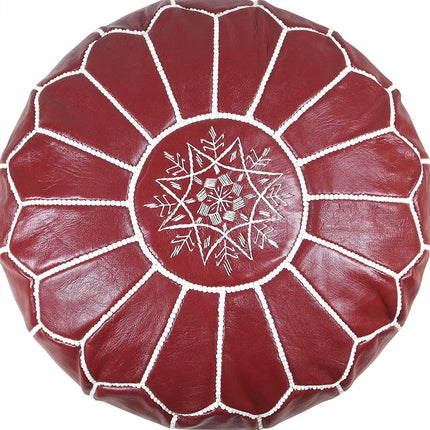 Pouf en cuir - Fait main et haute qualité - Bordeaux