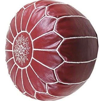 Pouf en cuir - Fait main et haute qualité - Bordeaux