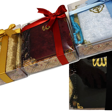 Coffret cadeau tapis de prière, tasbih et livret de douas