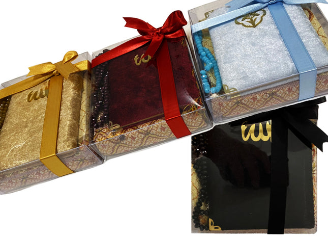 Coffret cadeau tapis de prière, tasbih et livret de douas