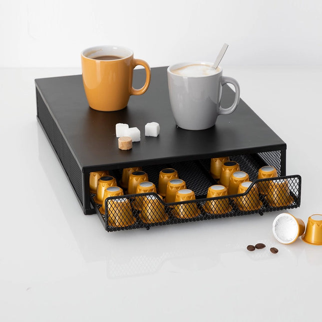 5five Porte-capsules/distributeur de capsules de café - métal - pour 60 capsules - 26 x 35 x 7 cm