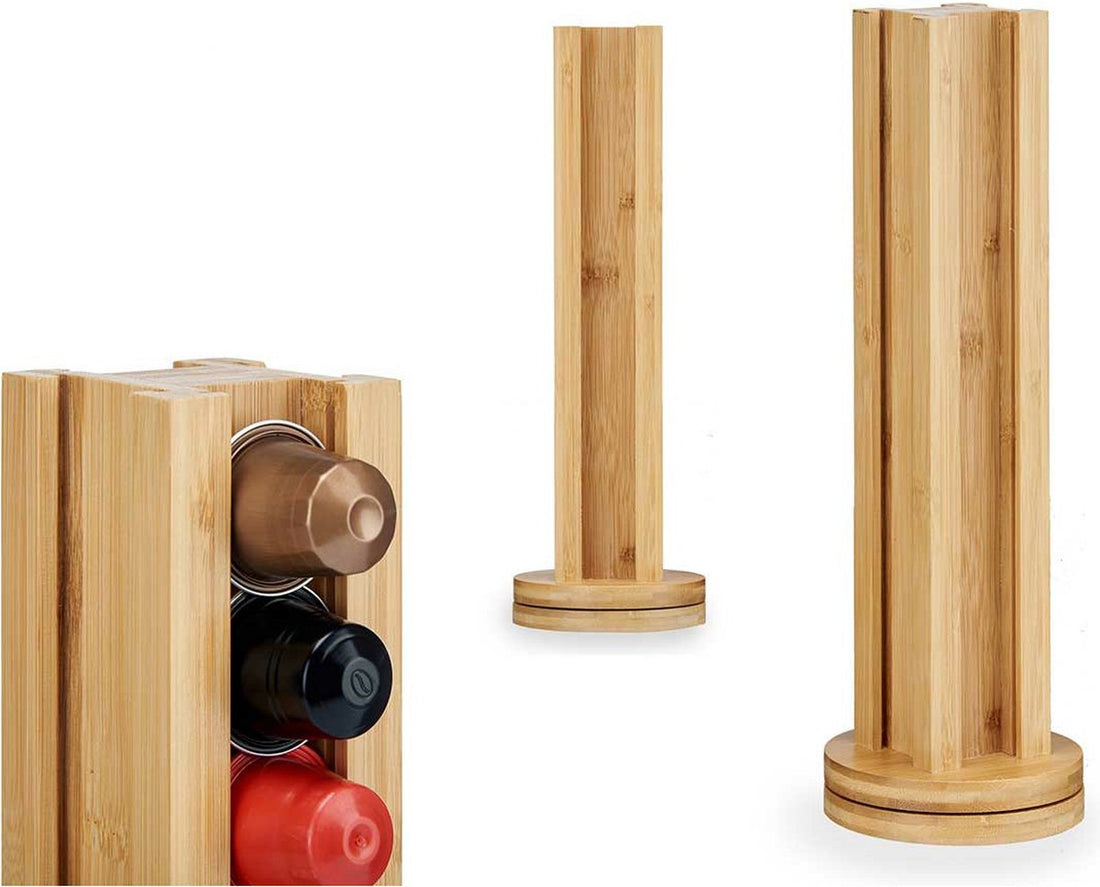 Coffee pod / capsule holder / dispenser - bamboo wood - for 20 pods - D11 x H30 cm - Suitable for Dolce Gusto pods
