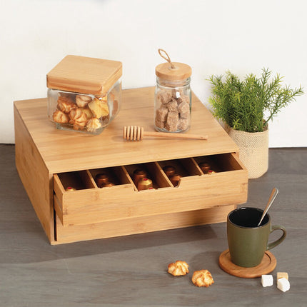 Support à capsules Bambou - 2 Tiroirs - Boîte à thé - Boîte de rangement