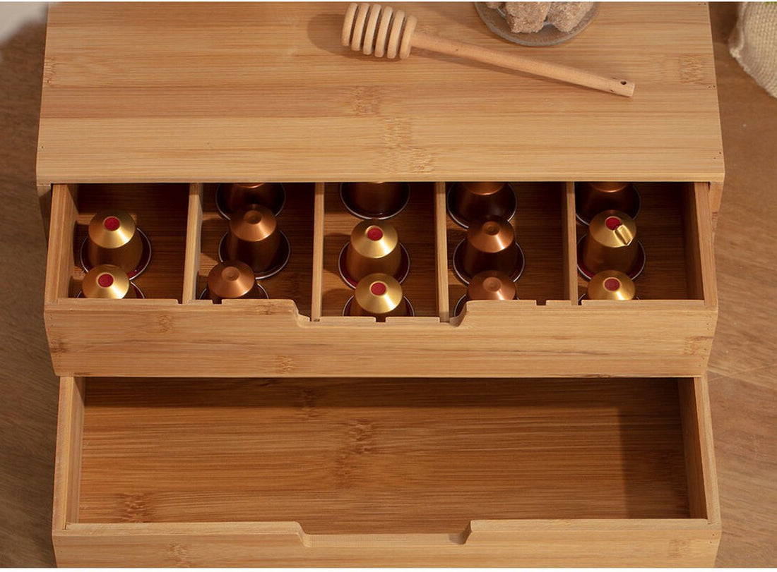 Bamboo Capsule Holder - 2 Drawers - Tea Box - Storage Box