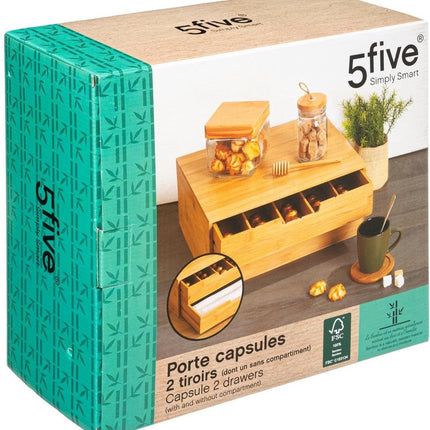 Support à capsules Bambou - 2 Tiroirs - Boîte à thé - Boîte de rangement