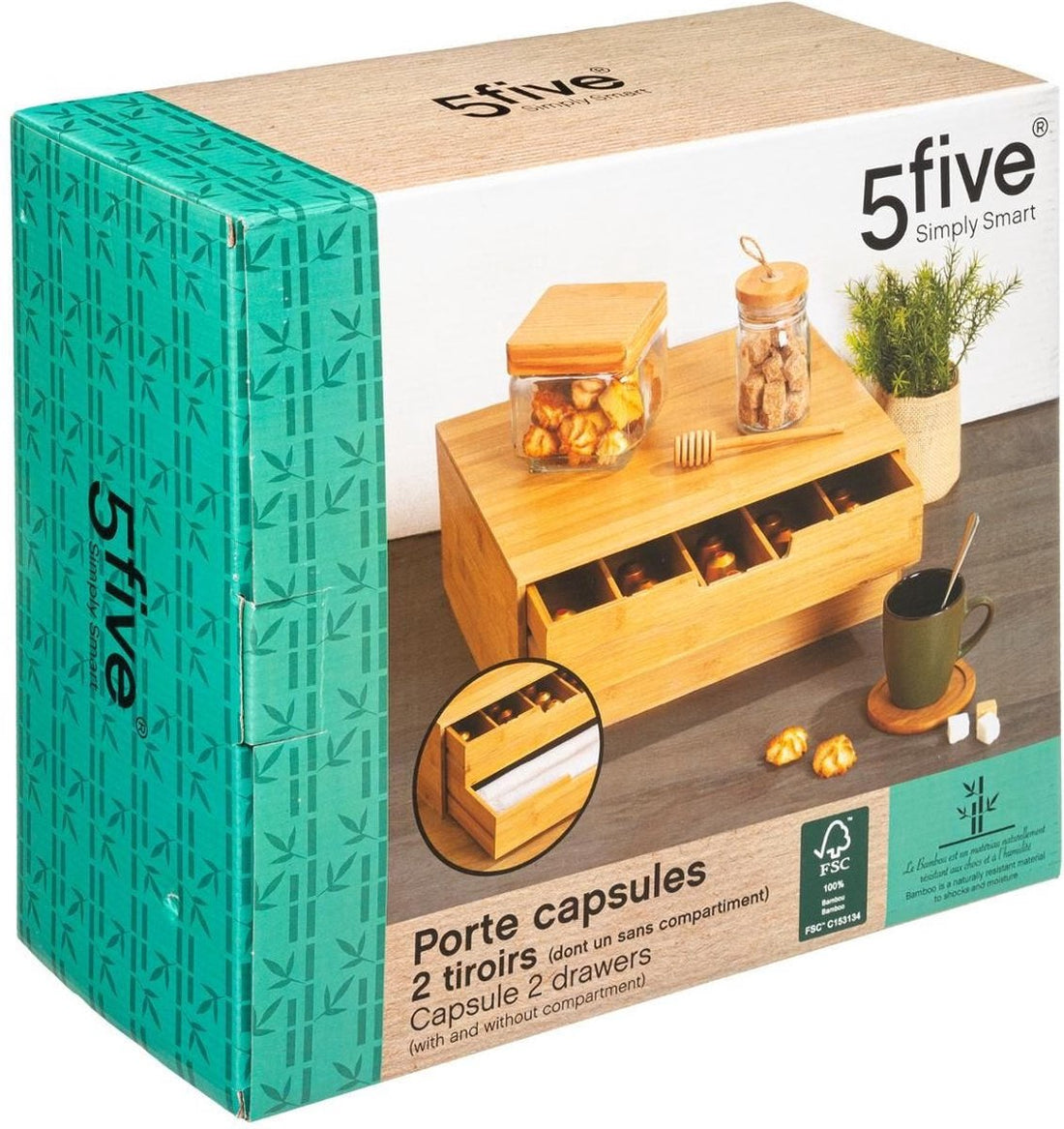 Bamboo Capsule Holder - 2 Drawers - Tea Box - Storage Box