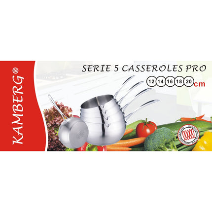 Set de 5 Casseroles 12/14/16/18/20 cm Acier Inoxydable de Haute Qualité