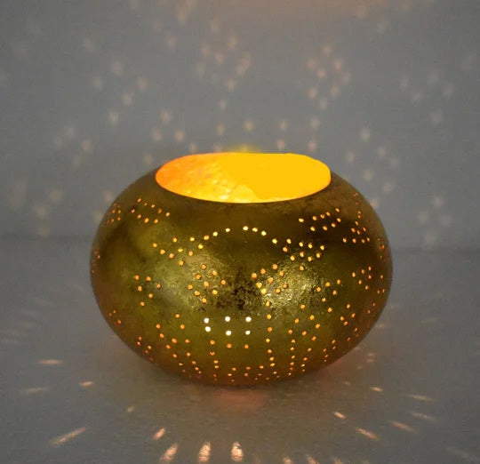 Oriental filigree tea light holder - UFO vintage - gold/gold