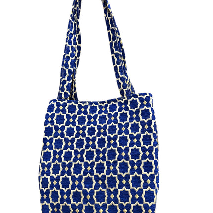 Sac Shopper Moyen en Velours Fait Main Marocain avec Accents Dorés - Fourre-tout - Gris