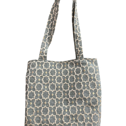 Sac Shopper Moyen en Velours Fait Main Marocain avec Accents Dorés - Fourre-tout - Gris