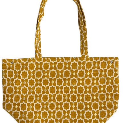 Sac Shopper Moyen en Velours Fait Main Marocain avec Accents Dorés - Fourre-tout - Gris