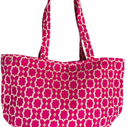 Sac Shopper Moyen en Velours Fait Main Marocain avec Accents Dorés - Fourre-tout - Gris