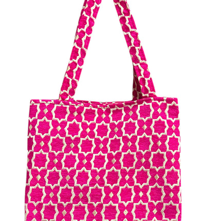 Sac Shopper Moyen en Velours Fait Main Marocain avec Accents Dorés - Fourre-tout - Gris