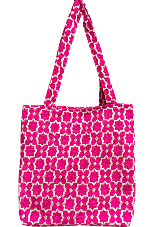 Sac Shopper Moyen en Velours Fait Main Marocain avec Accents Dorés - Fourre-tout - Gris