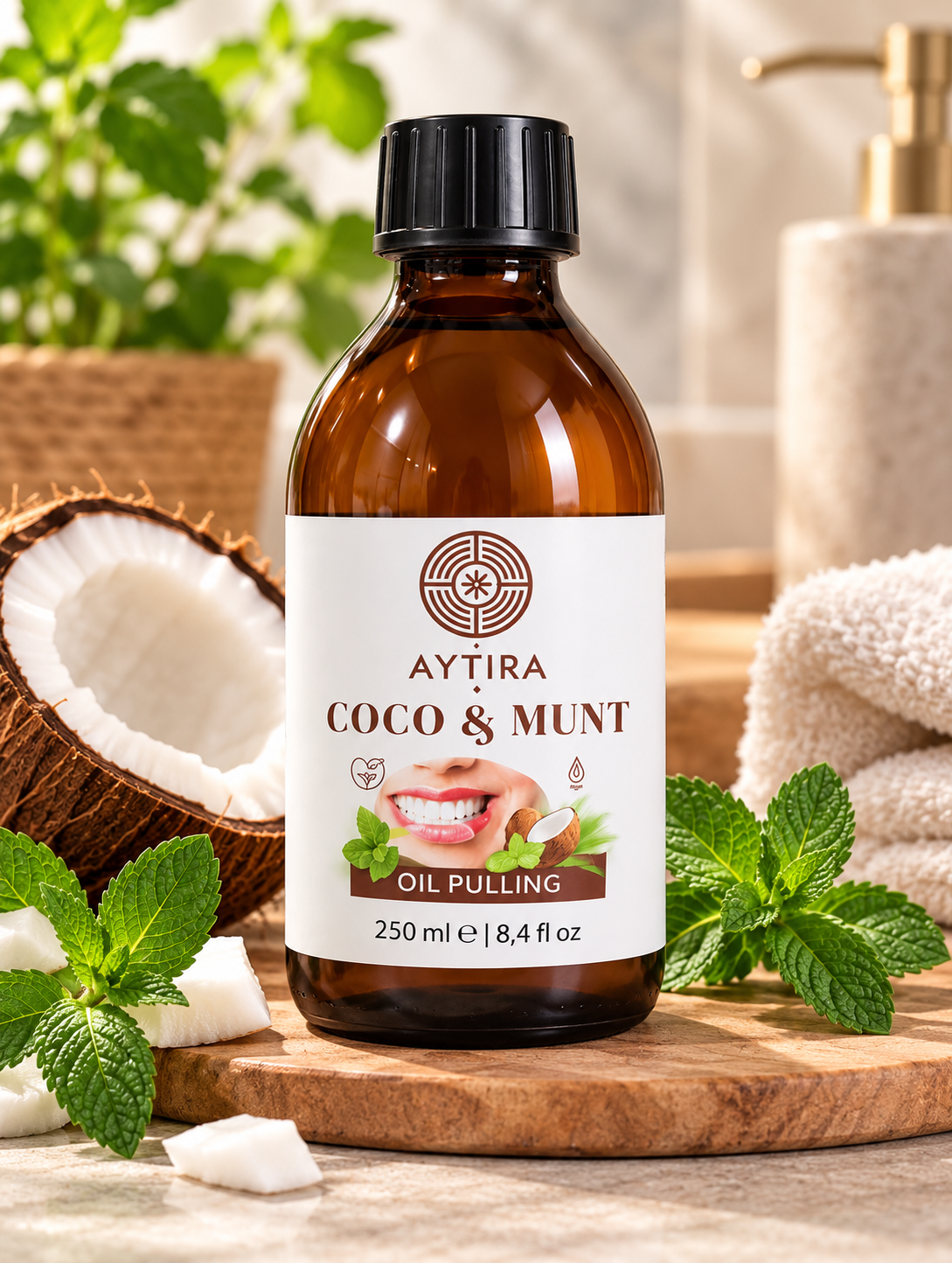 AYTIRA Coco & Munt Mondspoeling – 250 ml – Kokosolie & Munt – Frisse Adem – Dagelijkse Mondverzorging