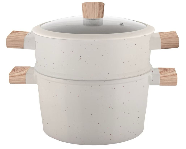 Couscoussier 3-en-1 - 6,5L - Induction et Tous Feux - Aluminium Moulé - Cuiseur Vapeur Riz & Légumes - Avec Passoire & Couvercle en Verre - Lavable au Lave-Vaisselle