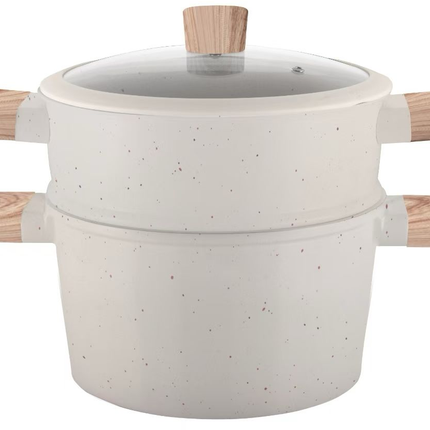 Couscoussier 3-en-1 - 5L - Induction et Toutes Sources de Chaleur - Aluminium Moulé - Cuiseur Vapeur Riz & Légumes - Avec Passoire & Couvercle en Verre - Compatible Lave-Vaisselle