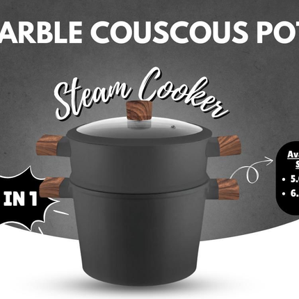 Couscoussier 3-en-1 - 6,5L - Induction et Tous Feux - Aluminium Moulé - Cuiseur Vapeur Riz & Légumes - Avec Passoire & Couvercle en Verre - Lavable au Lave-Vaisselle