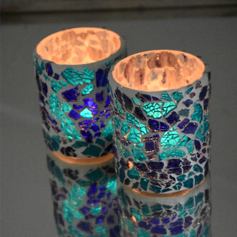 Gebrochenes Glas Teelichthalter Zylinder - blau