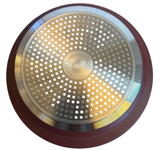 Tajine 30 cm – Peinte à la main marocaine – Faïence et Aluminium – Rouge foncé – Motif multicolore