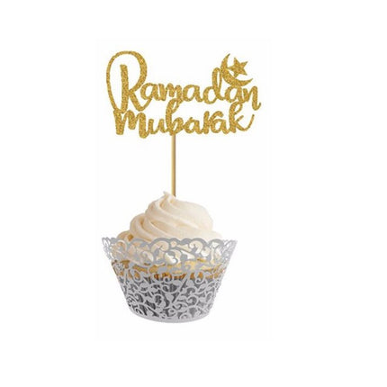 Pics à Cupcakes Ramadan Mubarak (Doré) - Lot de 6