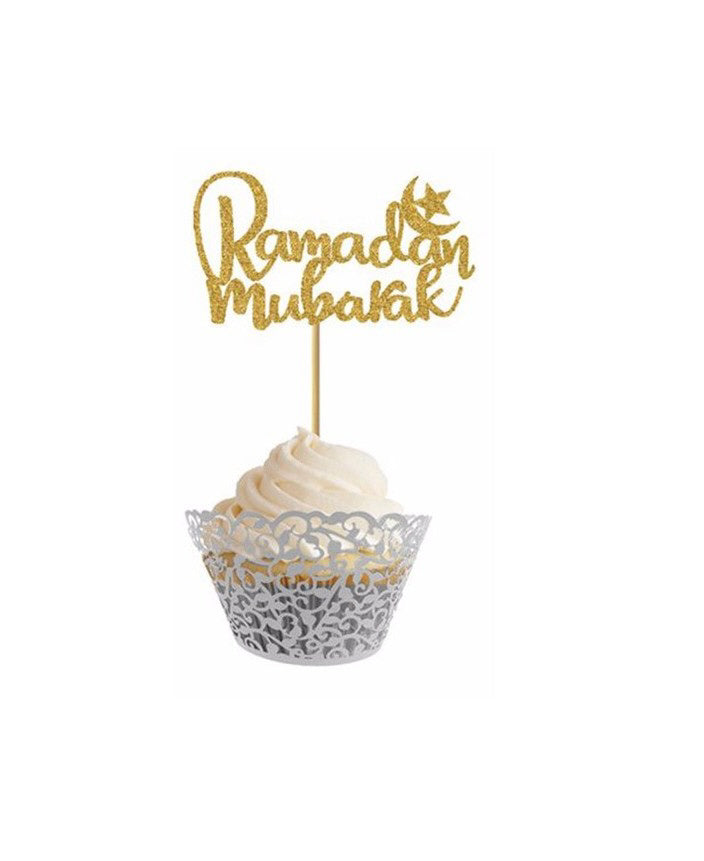 Cupcake Topper Ramadan Mubarak (Gold) - 6 pieces