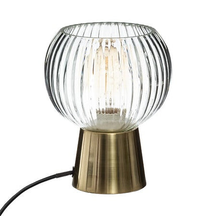 Moderne Tafellamp - Glas & Goud Metaal - 19,5 cm Hoge Sfeerverlichting (Ø 15 cm, Koord 150 cm) - Luxe Design voor Woonkamer of Slaapkamer