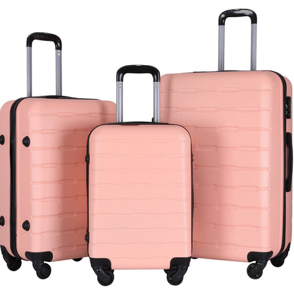 Set de 3 valises rigides – ABS – Rose clair – Roues pivotantes à 360° – Tailles S/M/L