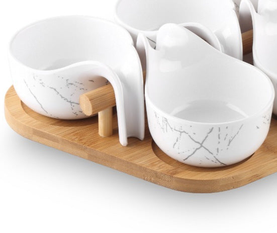 Service à condiments avec planche et bols en mélamine