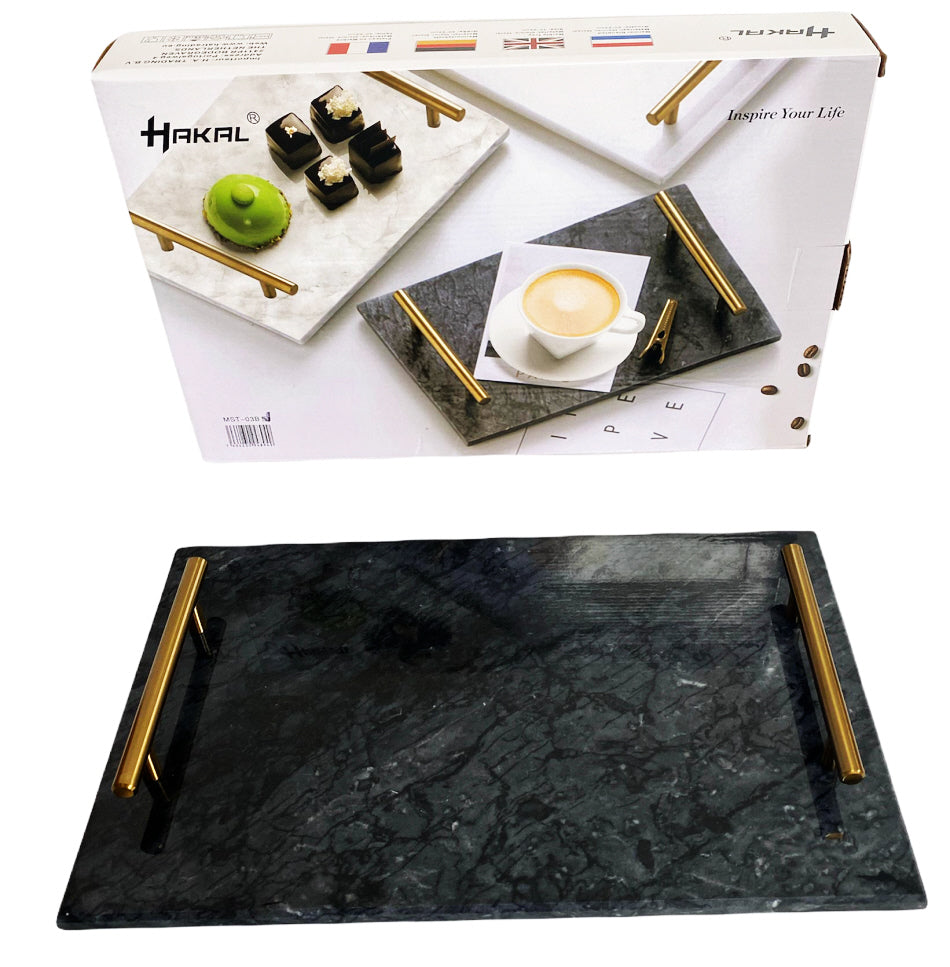 Marmeren dienblad met gouden hendels 30 x 20 cm