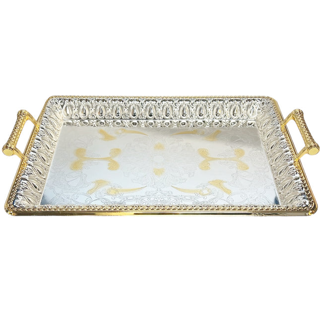 Plateau rectangulaire or argenté 34x48 cm