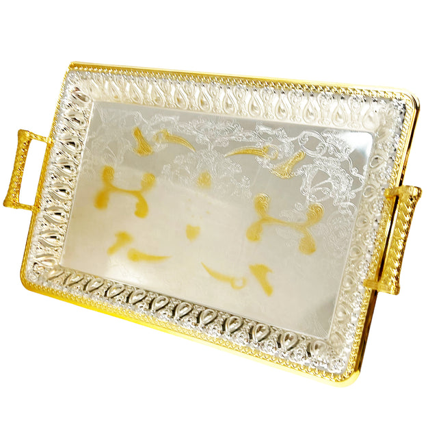 Plateau rectangulaire or argenté 34x48 cm