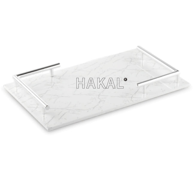 Plateau en mélamine - plateau de service imitation marbre blanc argent 40x24cm