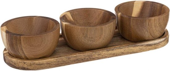 Dienblad met Drie Serveerschalen - Acaciahout