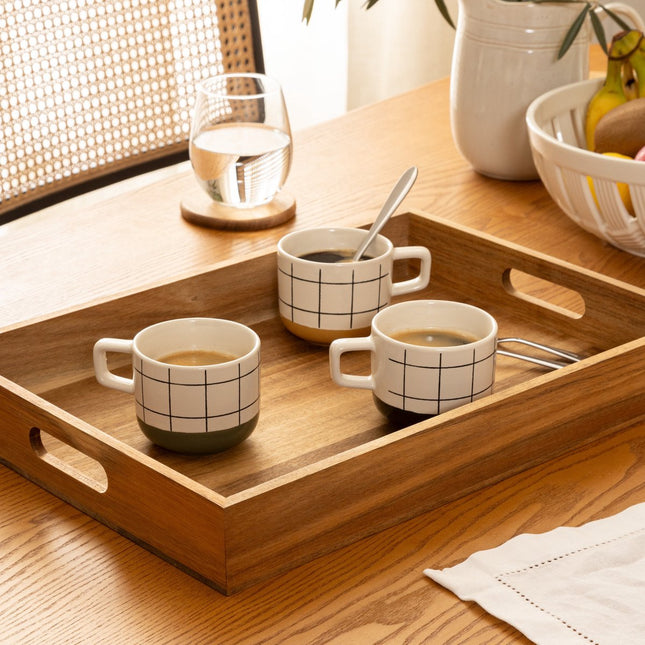 Plateau de service de cuisine avec rebord surélevé - bois d'acacia - 42 x 30 cm