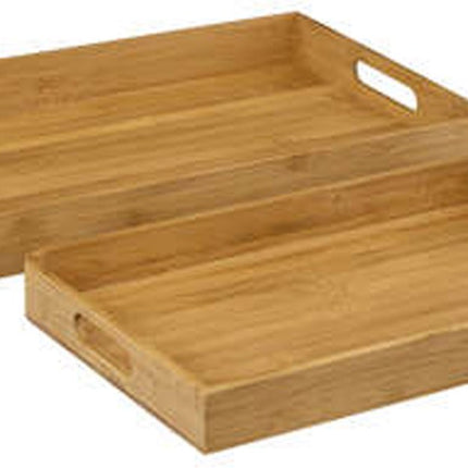 Dienbladen set van 2x stuks met opstaande rand - bamboe hout - 46 x 30 cm/38 x 26 cm