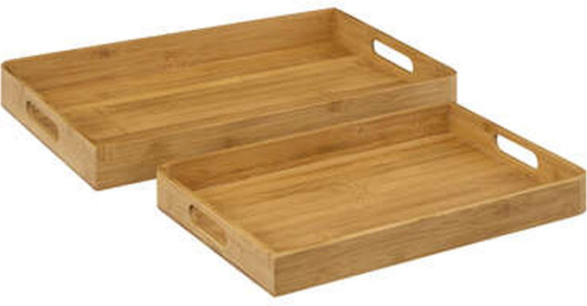 Dienbladen set van 2x stuks met opstaande rand - bamboe hout - 46 x 30 cm/38 x 26 cm