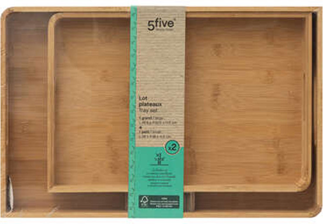 5Five bamboe dienbladen set van 2 – houten dienblad met rand, 46 en 38 cm – foto 3