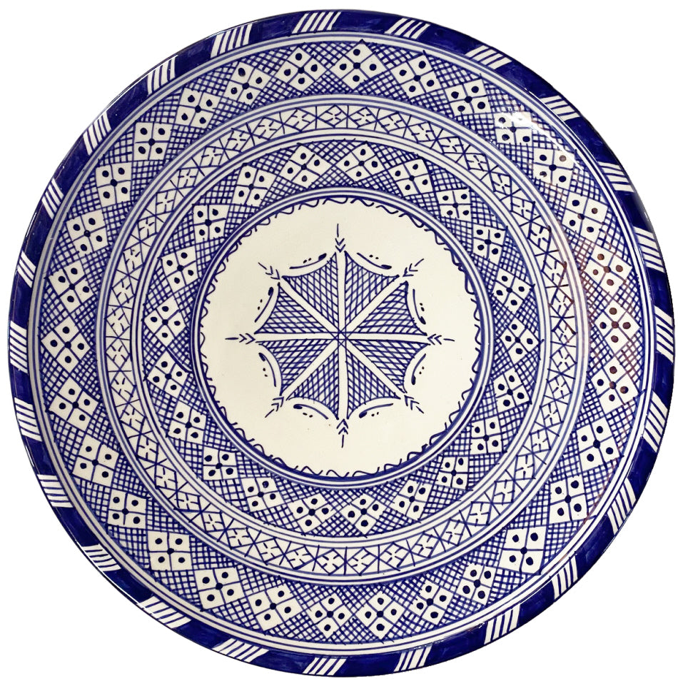 Marokkaanse aardewerk schaal Fes – blauw-wit, handbeschilderd, Ø 30 cm – foto 2