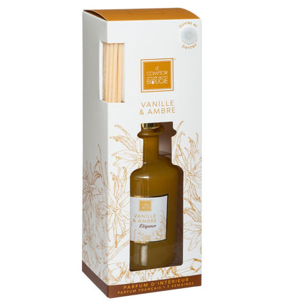 Diffuseur de parfum Vanille et Ambre 200 ml avec 8 bâtonnets de rotin