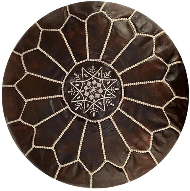 Pouf en cuir fait main marron foncé