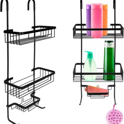 Malatec Étagère de douche 3 niveaux - Montage sans perçage - Noir - Ventouse - Convient également aux grandes bouteilles - Rangement de douche - 3 étagères