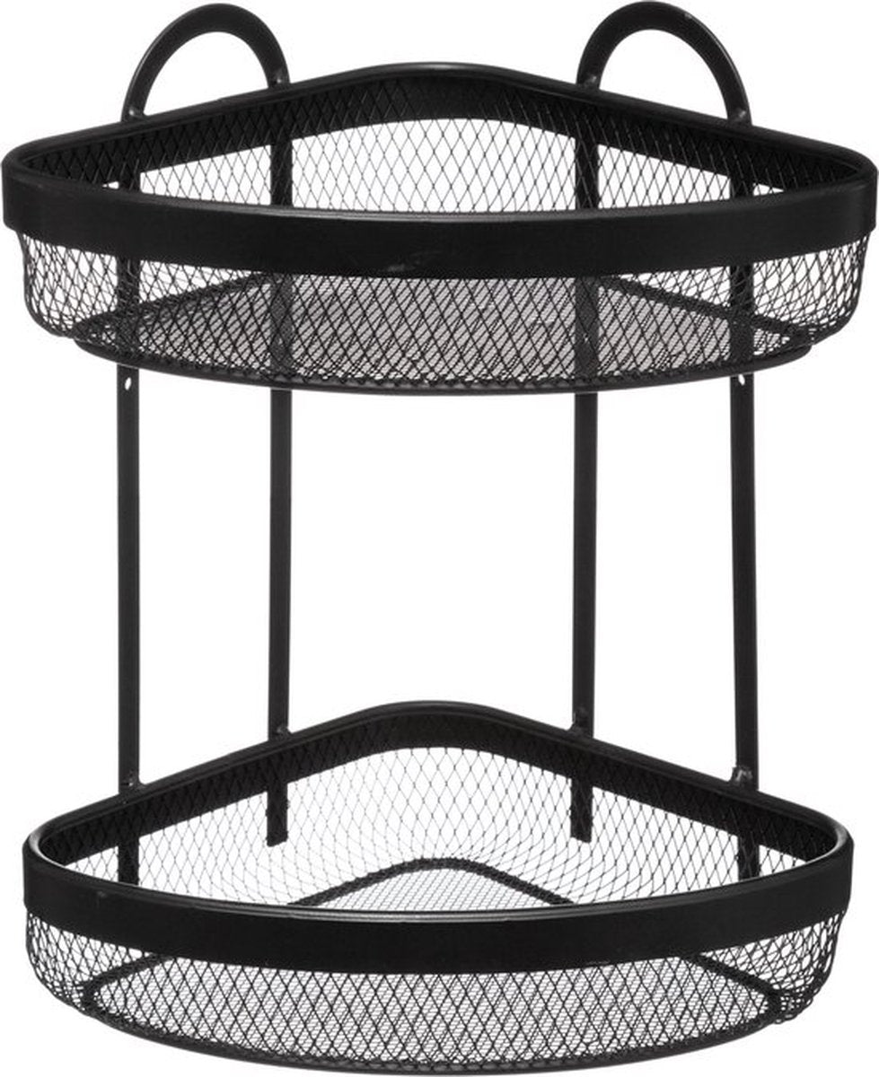 Doucherek met 2 niveaus, zwart – hoekschapjes van metaal, ook als kruidenrekje